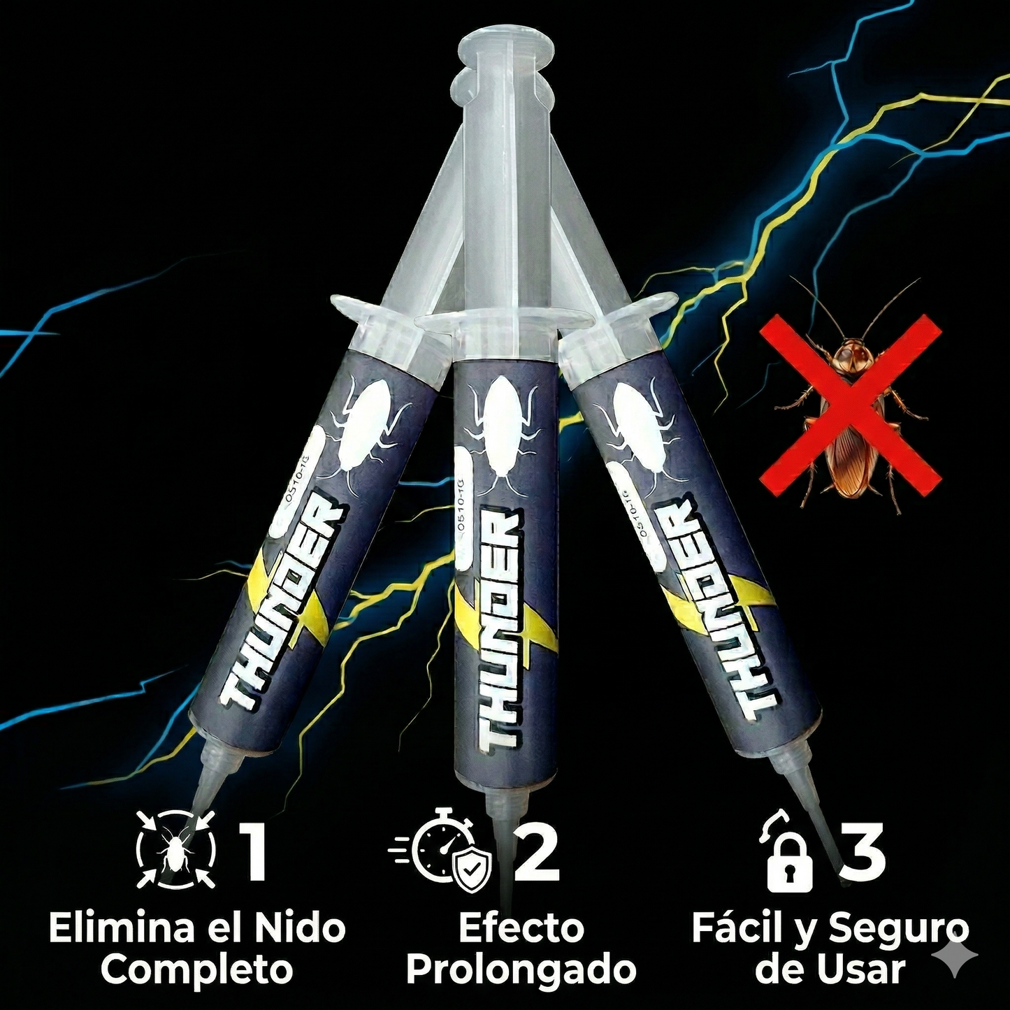 Thunder Gel - Solución Definitiva contra Cucarachas (Kit x3 Unidades)